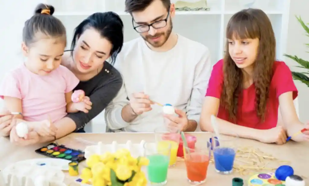 family painting together